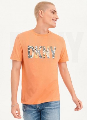 Orange DKNY Exploded Palms Print Ss Knit Men's T Shirts | USA-D0545