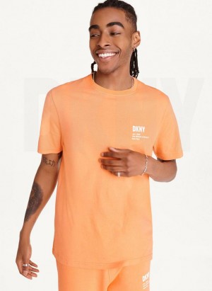 Orange DKNY Left Chest Logo Men's T Shirts | USA-D0185