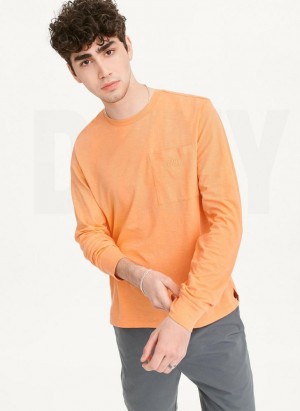Orange DKNY Long Sleeve Crew Pocket Slub Jersey Men's T Shirts | USA-D1137