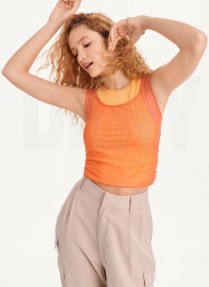 Orange DKNY Sleeveless Double Mesh Layer Women's Tank Tops | USA-D1672