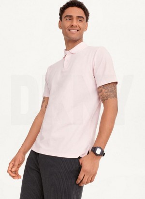 Pink DKNY Core Pima Cotton Pique Men's Polo Shirts | USA-D1909