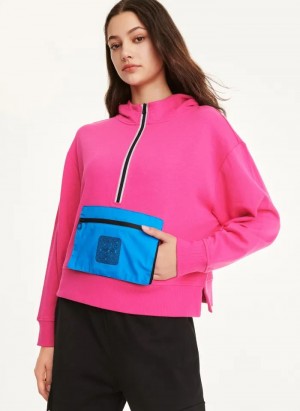 Pink DKNY Cotton French Terrywith Bag Kangaroo Pocket Women's Hoodies | USA-D1180