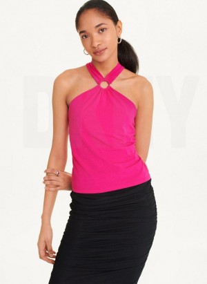 Pink DKNY Crossover Women's Tank Tops | USA-D1302