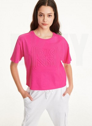 Pink DKNY Embossed Logo Jersey Women's T Shirts | USA-D1235
