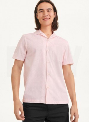 Pink DKNY Interlocking Allover Logo Men's Shirts | USA-D1859