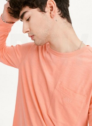 Pink DKNY Long Sleeve Crew Pocket Slub Jersey Men's T Shirts | USA-D1361