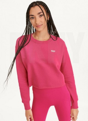 Pink DKNY Metallic Logo Cropped Pullover Women's Sweatshirts | USA-D0698