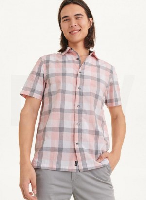 Pink DKNY Plaid Men's Shirts | USA-D0462