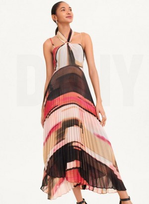 Pink DKNY Pleated Halter Women's Dresses | USA-D0188