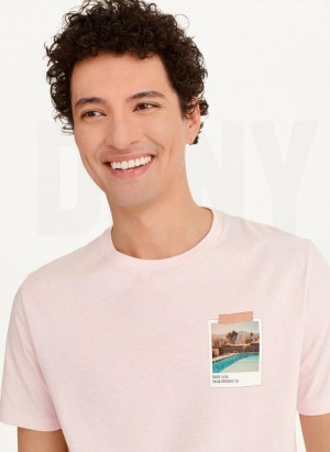 Pink DKNY Polaroid Pic Men's T Shirts | USA-D1108