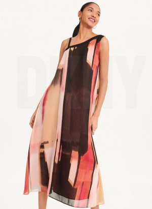 Pink DKNY Printed Chiffon Women's Dresses | USA-D1709