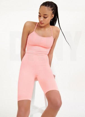 Pink DKNY Rib Knit Biker Women's Shorts | USA-D1889