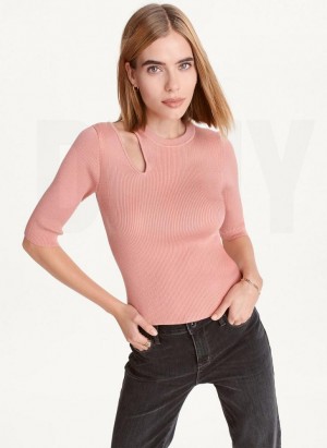 Pink DKNY Short Sleeve Shoulder Cut Out Women's Sweaters | USA-D1082
