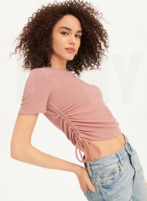 Pink DKNY Short Sleeve Side Ruched Women's T Shirts | USA-D1736