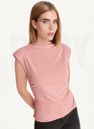 Pink DKNY Sleeveless Side Ruch Women's Tank Tops | USA-D0699