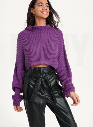 Purple DKNY Cropped Turtleneck Women's Sweaters | USA-D0445