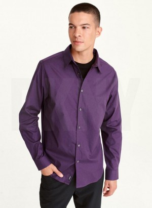 Purple DKNY Long Sleeve Button Down Men's Shirts | USA-D0818