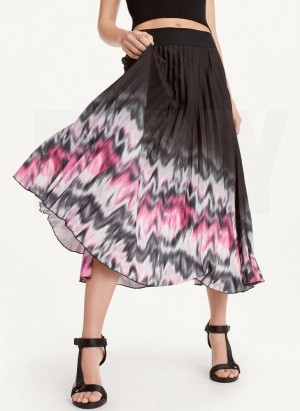 Purple DKNY Printed Pleated Midi Women's Skirts | USA-D1583