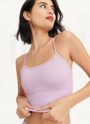 Purple DKNY Rib Knit Seamless Crop Women's Tank Tops | USA-D0348