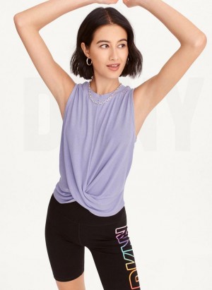 Purple DKNY Rib Twist Front Women's Tank Tops | USA-D0167