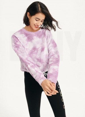 Purple DKNY Tie Dye Crew Neck Pullover With Tie Women's Sweatshirts | USA-D1292