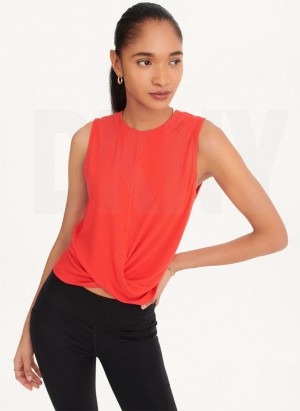 Red DKNY Rib Twist Front Women's Tank Tops | USA-D1629