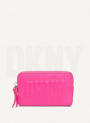 Rose Purple DKNY Keyfob Cardcase Raised Logo Bags Wallets | USA-D0623