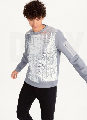 Silver DKNY Foil Panel Crew Neck Men's Sweatshirts | USA-D1143