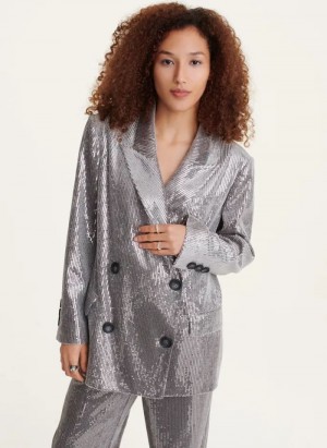 Silver DKNY Oversized Sequin Women's Blazers | USA-D0787