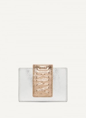 Silver / Gold DKNY Uptown Leather Card Case Men's Wallets | USA-D0660