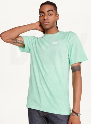 Turquoise DKNY Cold Pigment Dyed Men's T Shirts | USA-D1665