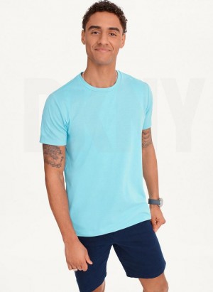 Turquoise DKNY Cotton Poly Pique Men's T Shirts | USA-D1312