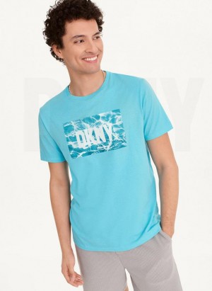 Turquoise DKNY Water Reflection Men's T Shirts | USA-D0261