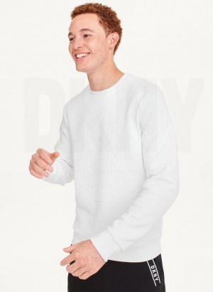 White DKNY Allover Quilted Logo Crew Men's Sweatshirts | USA-D0243