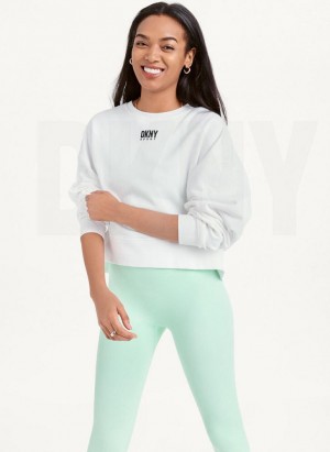 White DKNY Balance Oversized Crewneck Pullover Women's Sweatshirts | USA-D1872