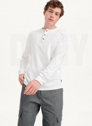 White DKNY Baselayer Henley Men's Sweatshirts | USA-D0823