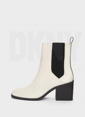 White DKNY Block Heel Chelsea Shoes Boots | USA-D0379