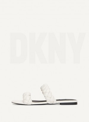 White DKNY Braided Double Strap Shoes Slides | USA-D0346