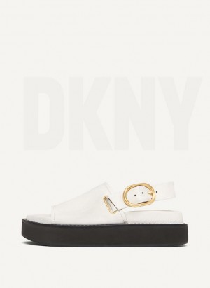 White DKNY Buckle Flatform Shoes Sandals | USA-D1454