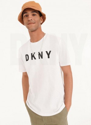 White DKNY Classic Logo Men's T Shirts | USA-D1173
