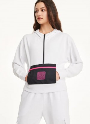 White DKNY Cotton French Terrywith Bag Kangaroo Pocket Women's Hoodies | USA-D1964