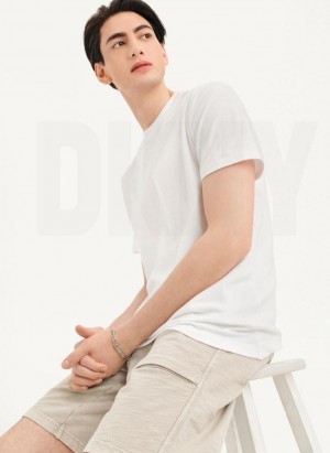 White DKNY Cotton Poly Pique Men's T Shirts | USA-D1978