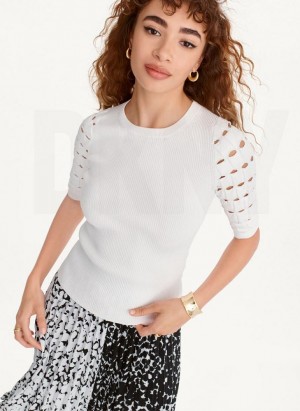White DKNY Cut Out Sleeve Women's Sweaters | USA-D1492