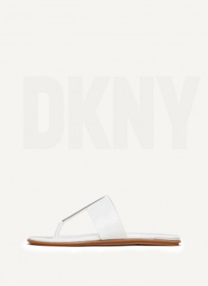 White DKNY Deja - Flat Thong Shoes Flip Flops | USA-D0945