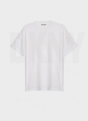 White DKNY Essential Women's T Shirts | USA-D1467
