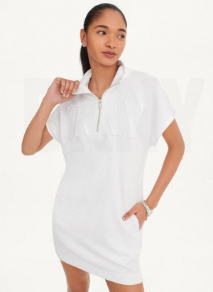 White DKNY Exploded Applique Logo Sneaker Women's Dresses | USA-D1883