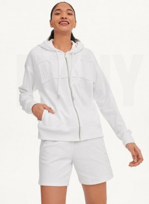 White DKNY Exploded Applique Logo Women's Hoodies | USA-D1668