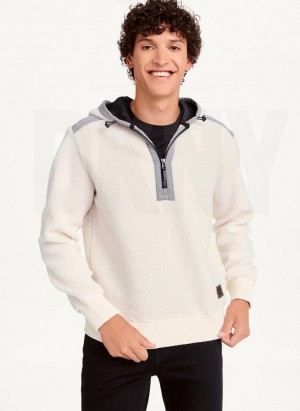 White DKNY Faux-Shearling Pullover Men's Hoodies | USA-D0359