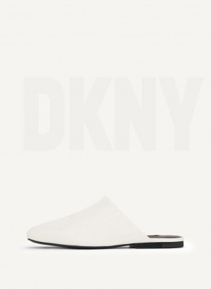 White DKNY Flat Shoes Slides | USA-D0282
