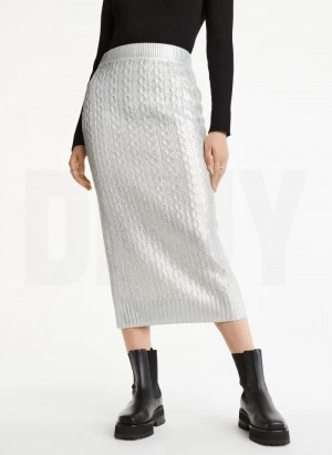 White DKNY Foil Maxi Women's Skirts | USA-D0975